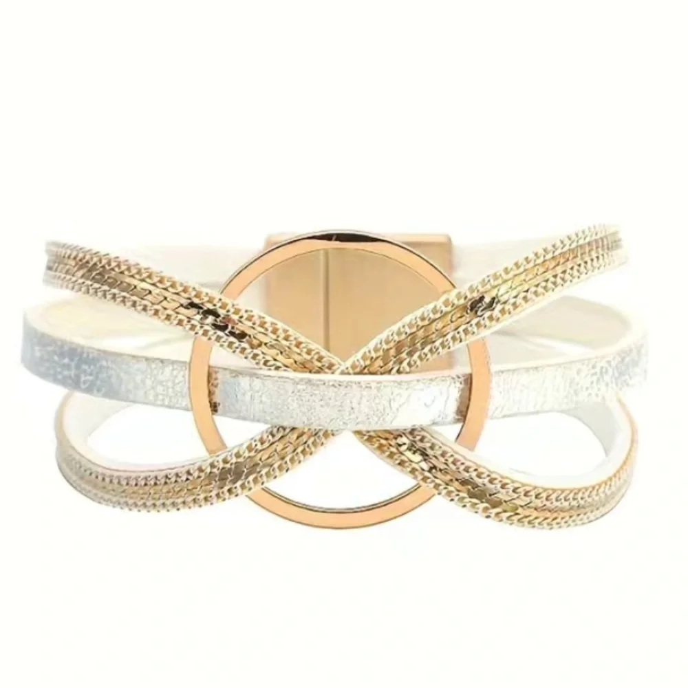 White and Gold Shimmery Intwined Magnetic Bracelet - Picture 3 of 3